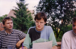 1993: Vorstandssitzung im frischen Team mit Sven Hörning, Christian Hausmann und Olaf Schütte (v.l.n.r.)